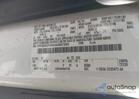 2016 Ford Transit-350 из США, поврежденный, VIN 1FTBW2YG0GKB07293